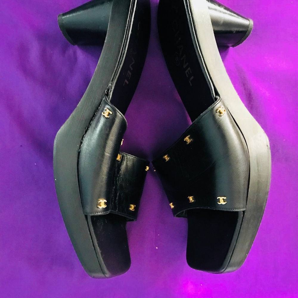 Authentic Chanel black clogs
